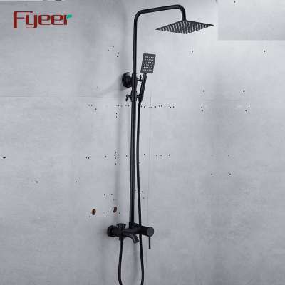 Fyeer Black Shower Faucet Set with 8 Inch Shower Head