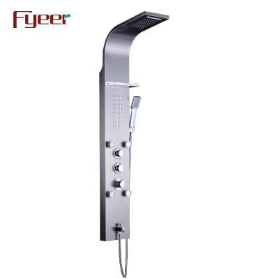 Fyeer Modern Wall Column Stainless Steel Thermostatic Shower Panel with Metal Shelf