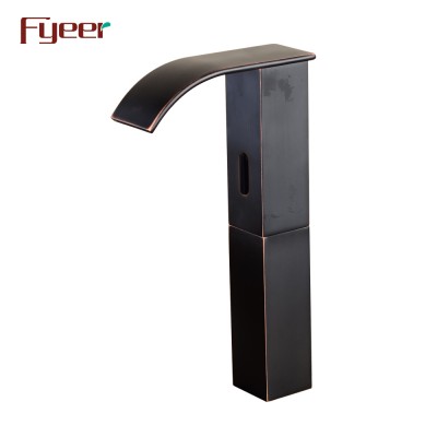 Fyeer High Body Black Brass Waterfall Automatic Sensor Tap