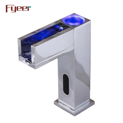 Fyeer Newest Design Colorful Automatic Waterfall Sensor Basin Faucet with Led Light