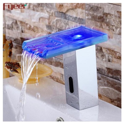 waterfall glass spout led faucet,self closing tap,electrical faucet