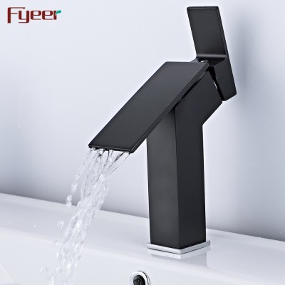 2019 new design bathroom black faucet with waterfall spout