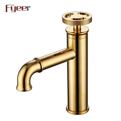 Fyeer Industrial Style Gold Plated Bathroom Basin Faucet