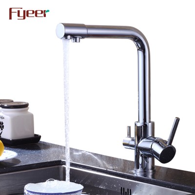 Fyeer Brass Chrome Plated 3 Way Kitchen Sink Faucet Kitchen Water Filter Mixer