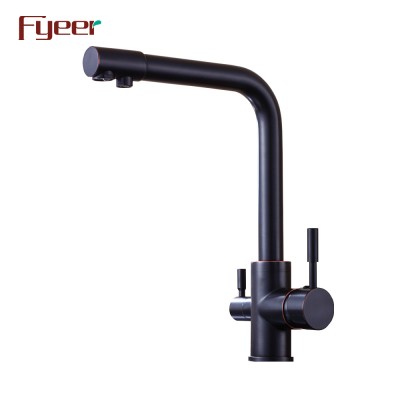 Fyeer Double Lever Black 3 Way Kitchen Sink Faucet