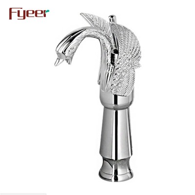 Fyeer High Body Solid Brass Chrome Plated Bathroom Swan Faucet