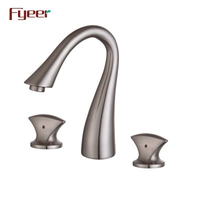 Fyeer Thress Holes Brushed Two Handle Widespread Basin Faucet