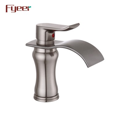 Fyeer Brass Body Oblate Spout Nickle Brushed Waterfall Basin Faucet